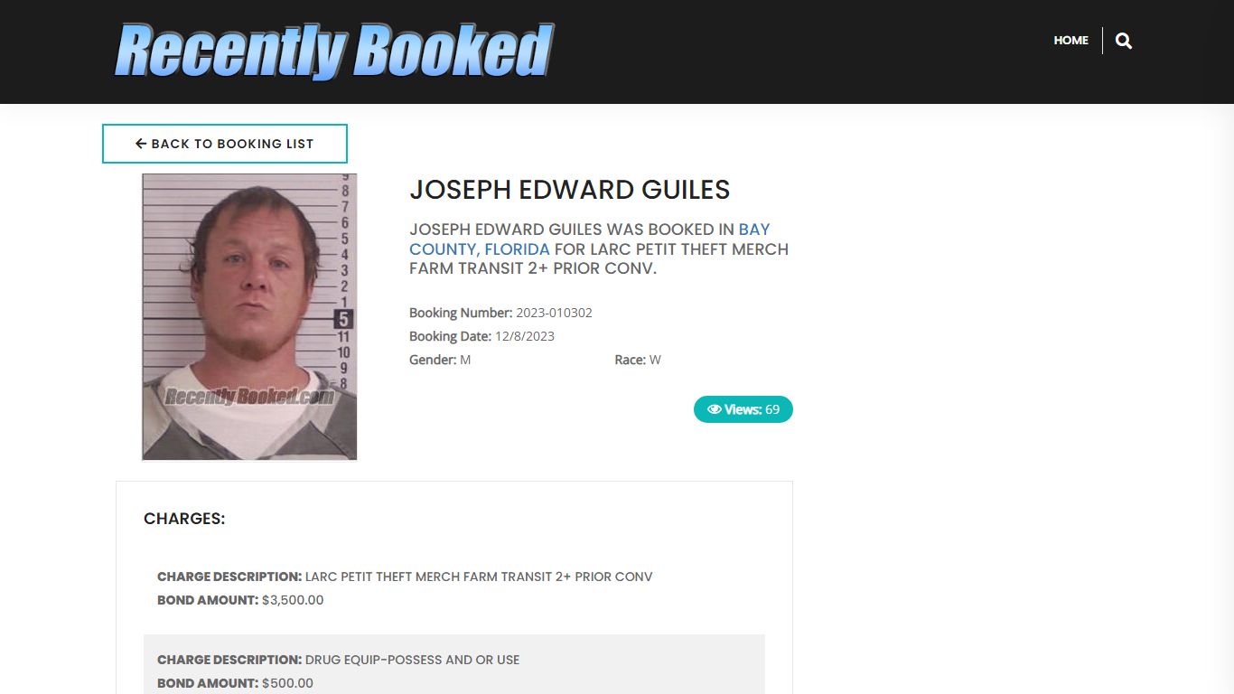 Recent Booking / Mugshot for JOSEPH EDWARD GUILES in Bay County, Florida